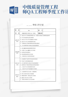 中级质量管理工程师QA工程师季度工作计划-