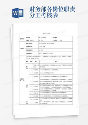 财务部各岗位职责分工考核表