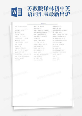 苏教版译林初中英语词汇表最新出炉