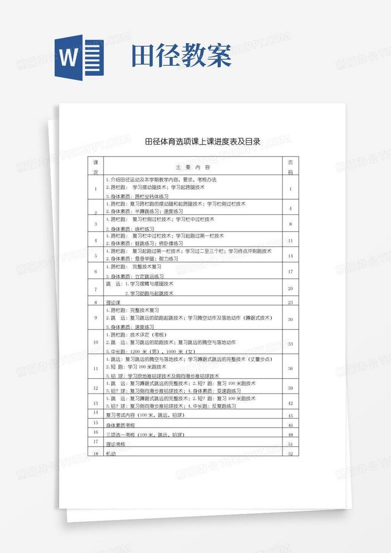 好用的高中体育课田径教案