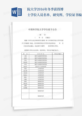 ...院大学2016年冬季获得博士学位人员名单、研究所、学位证书编号_...