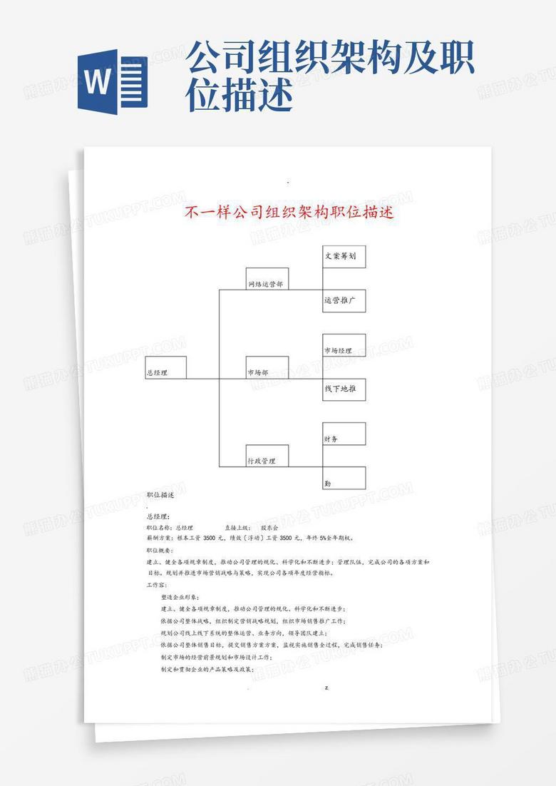 公司组织架构及职位描述-Word模板下载_编号lknvpoyn_熊猫办公