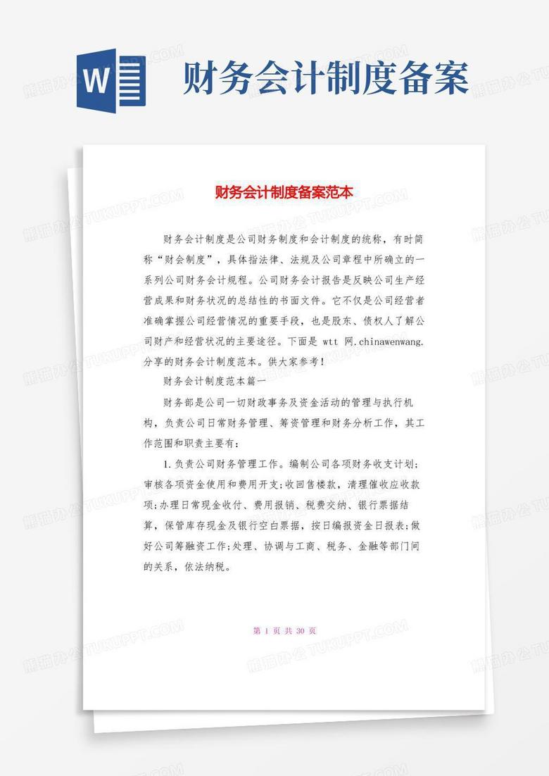 好用的财务会计制度备案范本