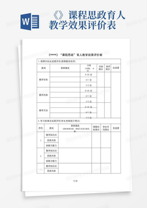 《》课程思政育人教学效果评价表-