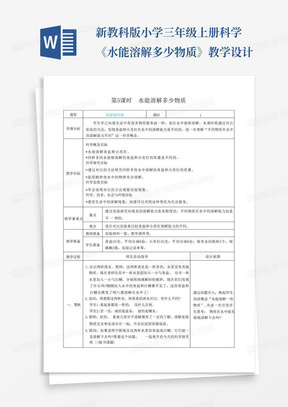 新教科版小学三年级上册科学《水能溶解多少物质》教学设计-