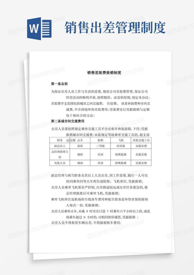 大气版销售人员出差管理规定
