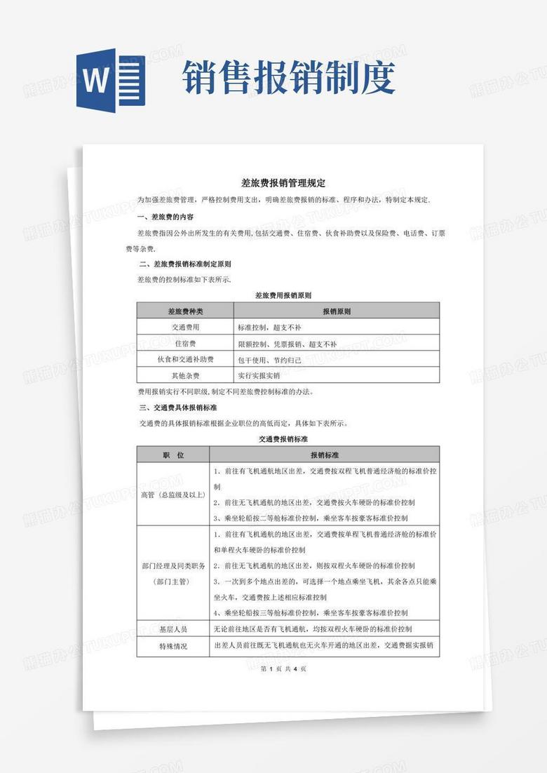 好用的销售部差旅费报销制度-适用中型企业