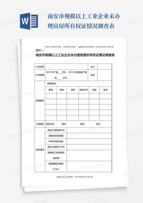 南安市规模以上工业企业未办理房屋所有权证情况调查表-