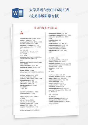 大学英语六级CET-6词汇表(完美排版附带音标)