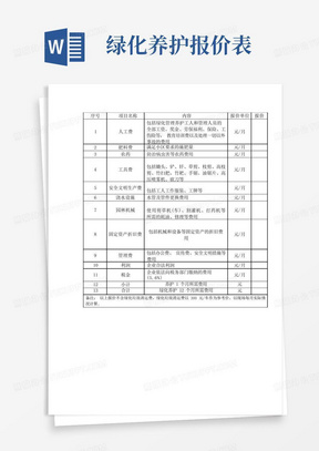 绿化养护报价表