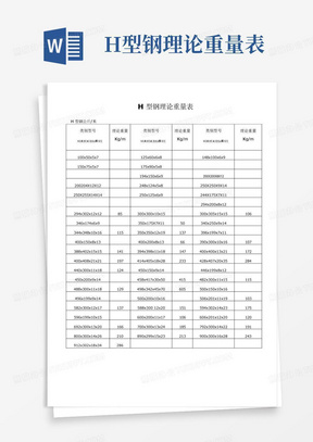 H型钢理论重量表