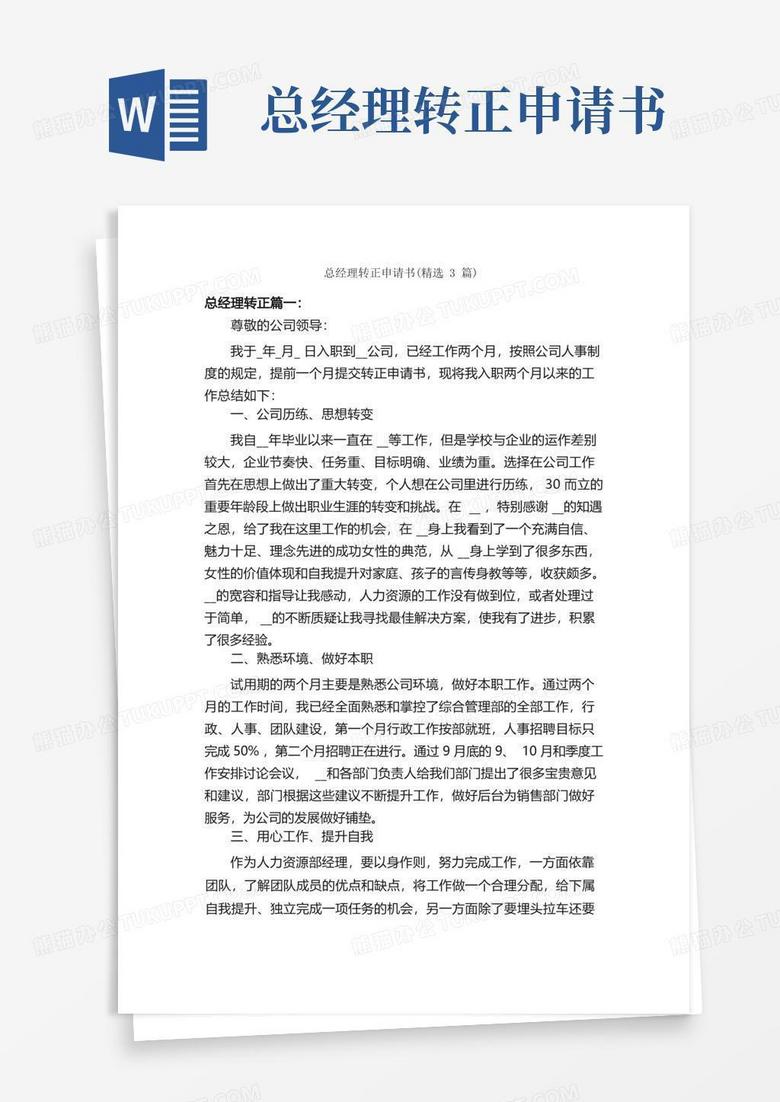 好用的总经理转正申请书（精选3篇）