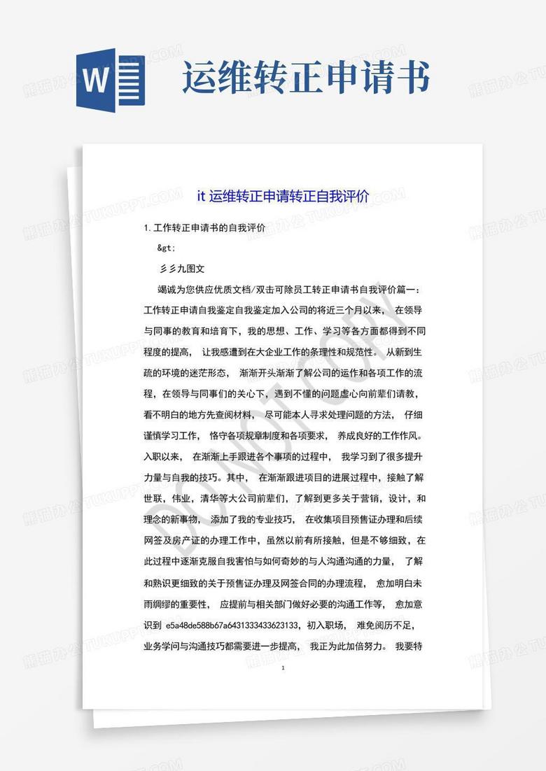 简易版it运维转正申请转正自我评价