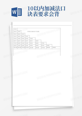 10以内加减法口诀表要求会背