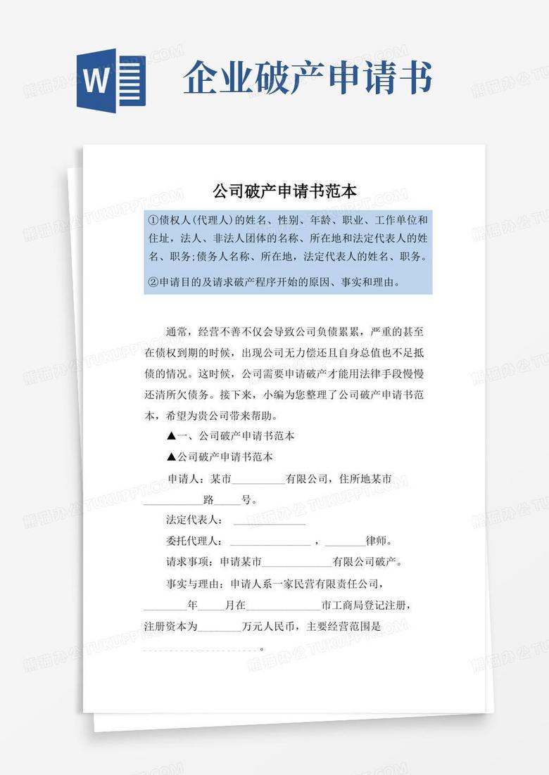 大气版公司破产申请书范本