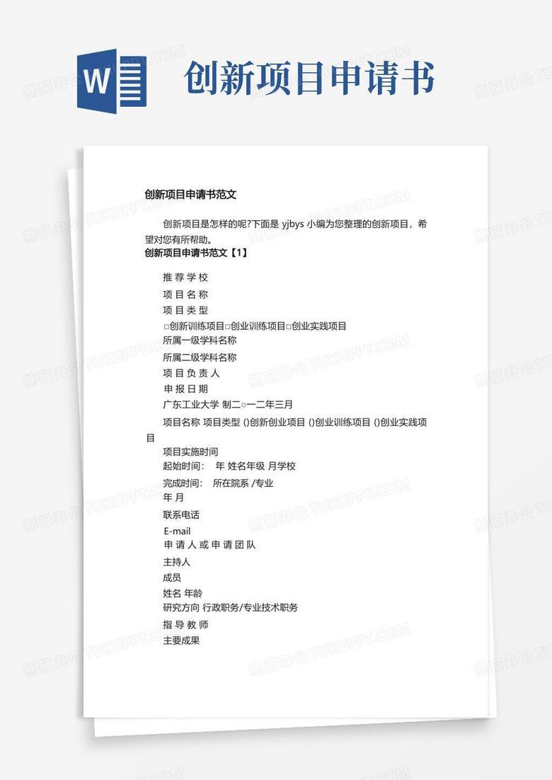 简易版创新项目申请书范文