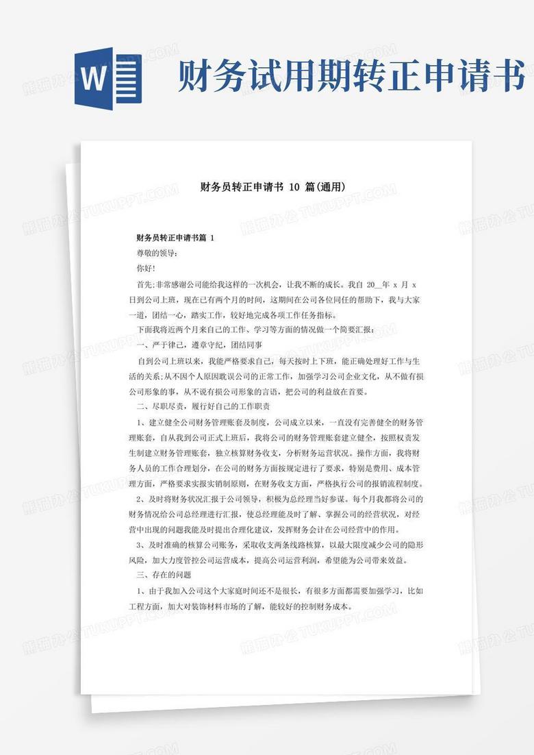 大气版财务员转正申请书10篇(通用)