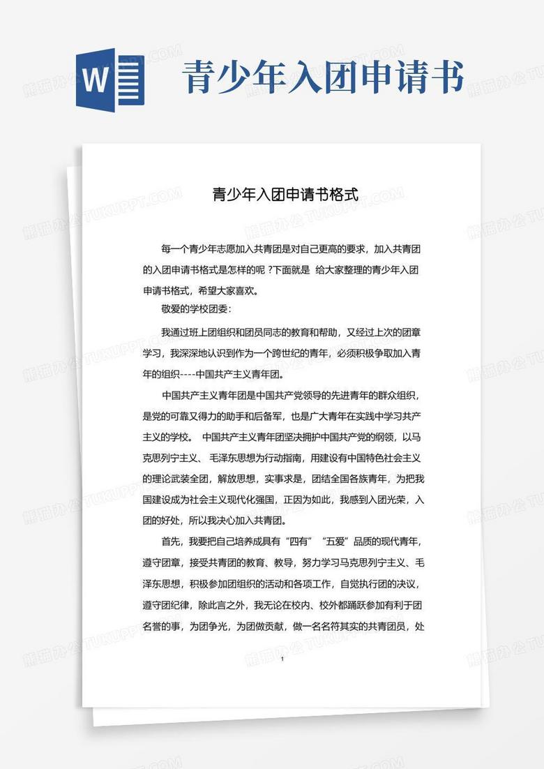 通用版青少年入团申请书格式