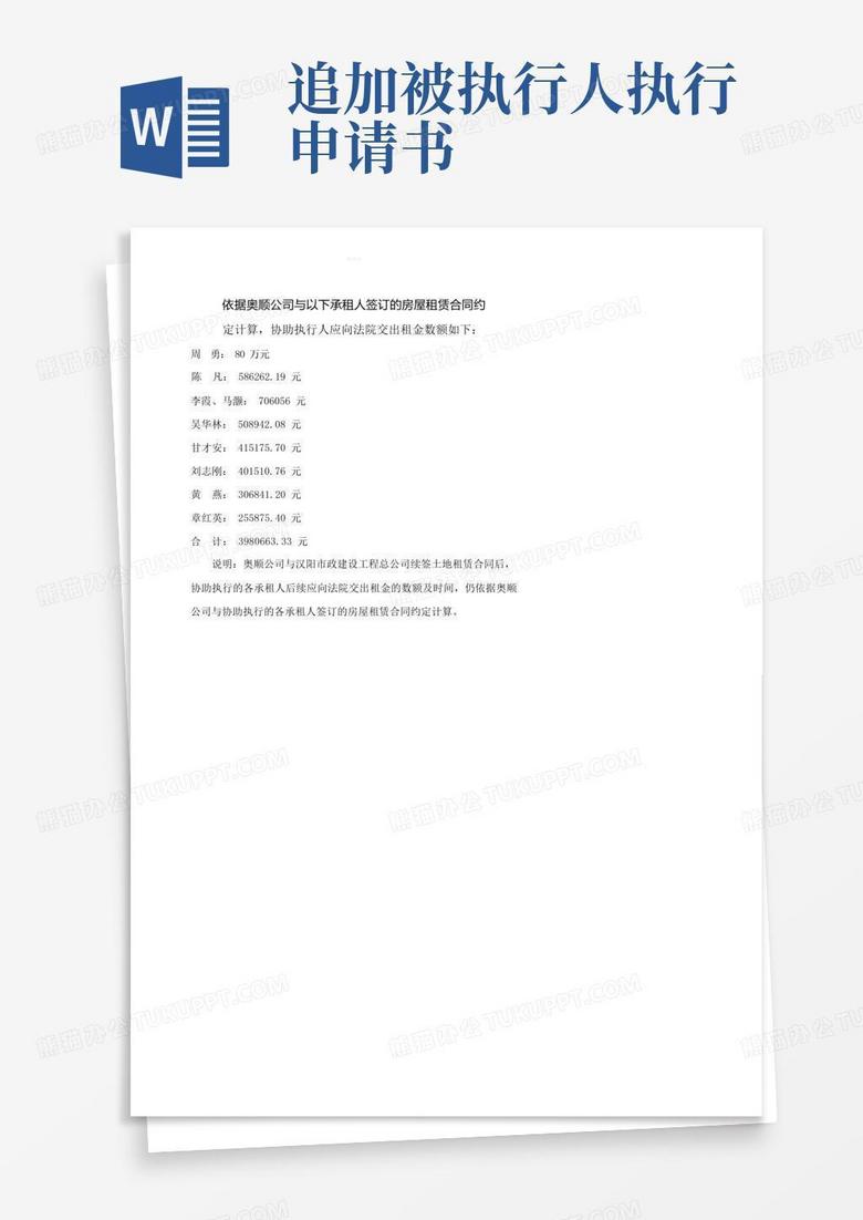 简洁的追加被执行人的申请书