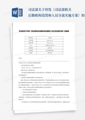 司法部关于印发《司法部机关后勤机构设置和人员分流实施方案》的通知