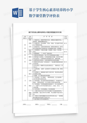 基于学生核心素养培养的小学数学课堂教学评价表-