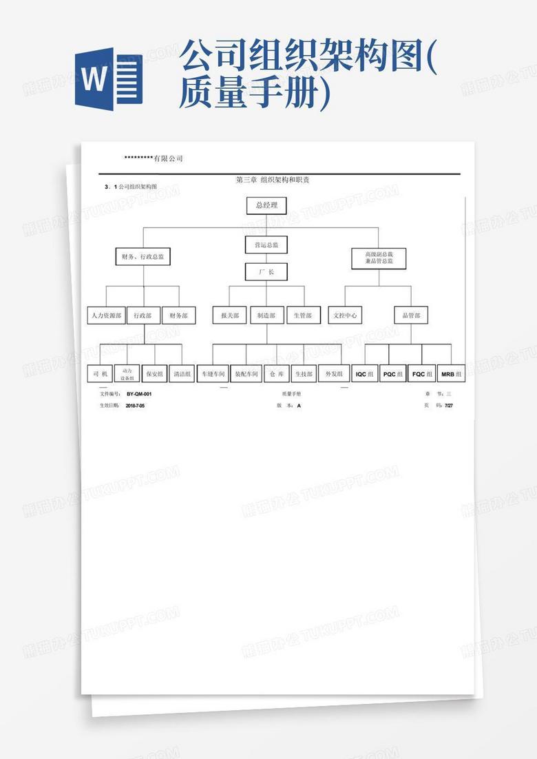 公司组织架构图(质量手册)-Word模板下载_编号qozwpezk_熊猫办公