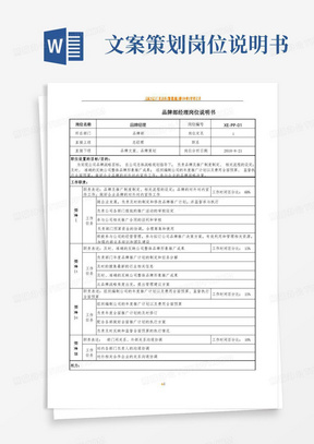 简洁的品牌岗位说明书(经理、品牌文案、品牌策划)