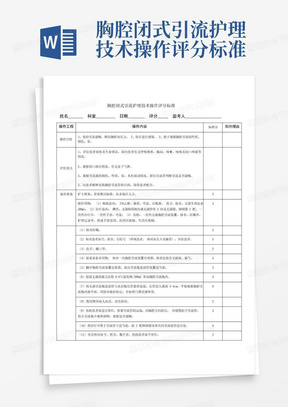 胸腔闭式引流护理技术操作评分标准