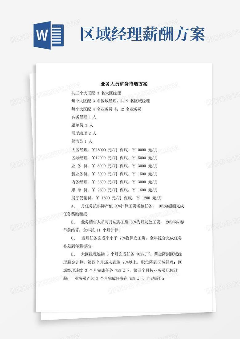 简洁的业务人员薪资待遇方案