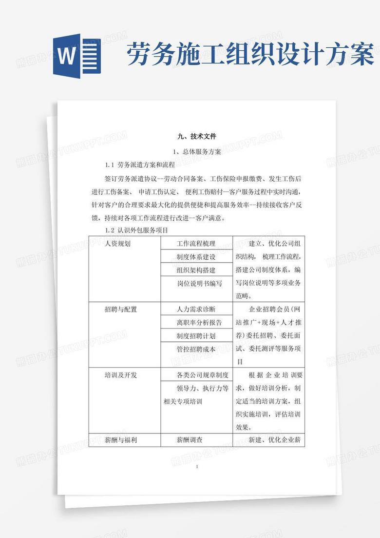 大气版劳务派遣施工组织设计方案(技术标)