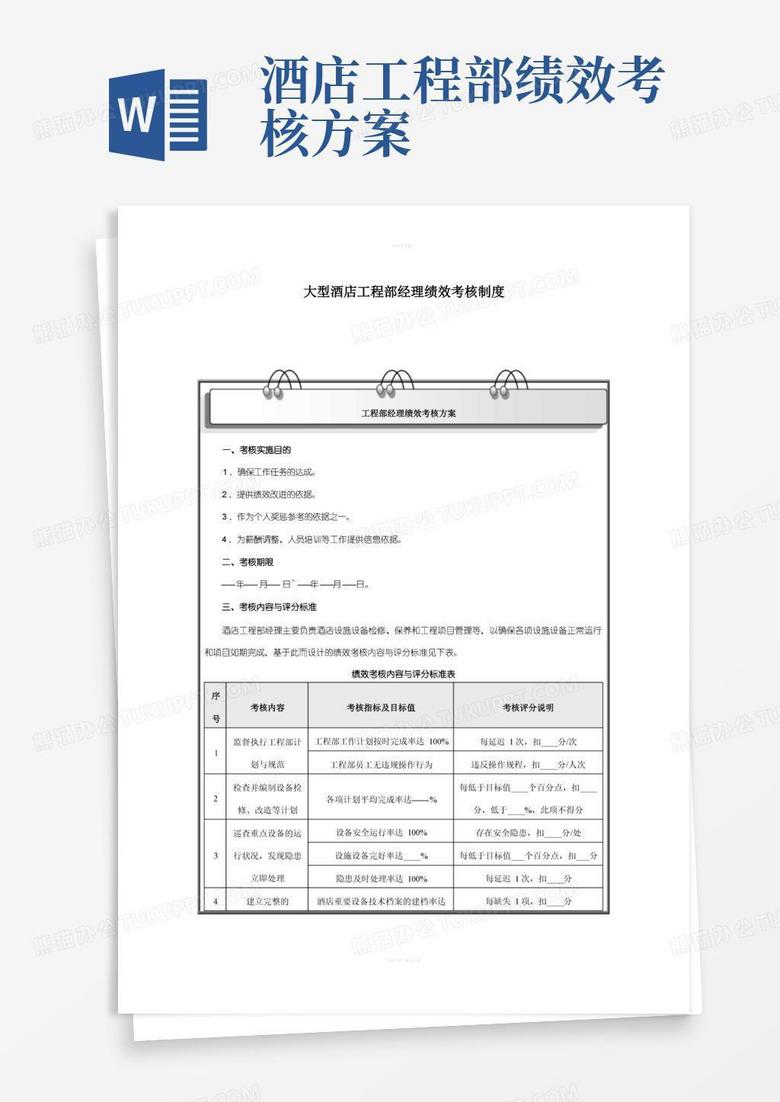 大气版大型酒店工程部经理绩效考核制度