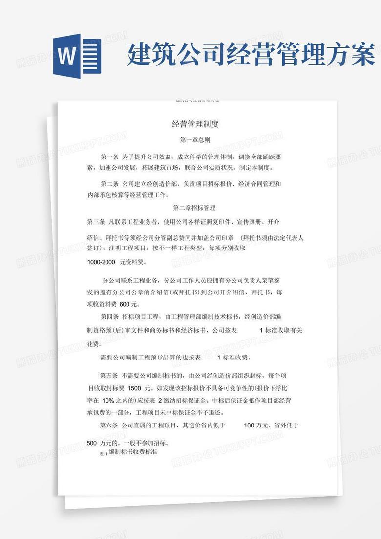 简洁的建筑公司经营管理制度