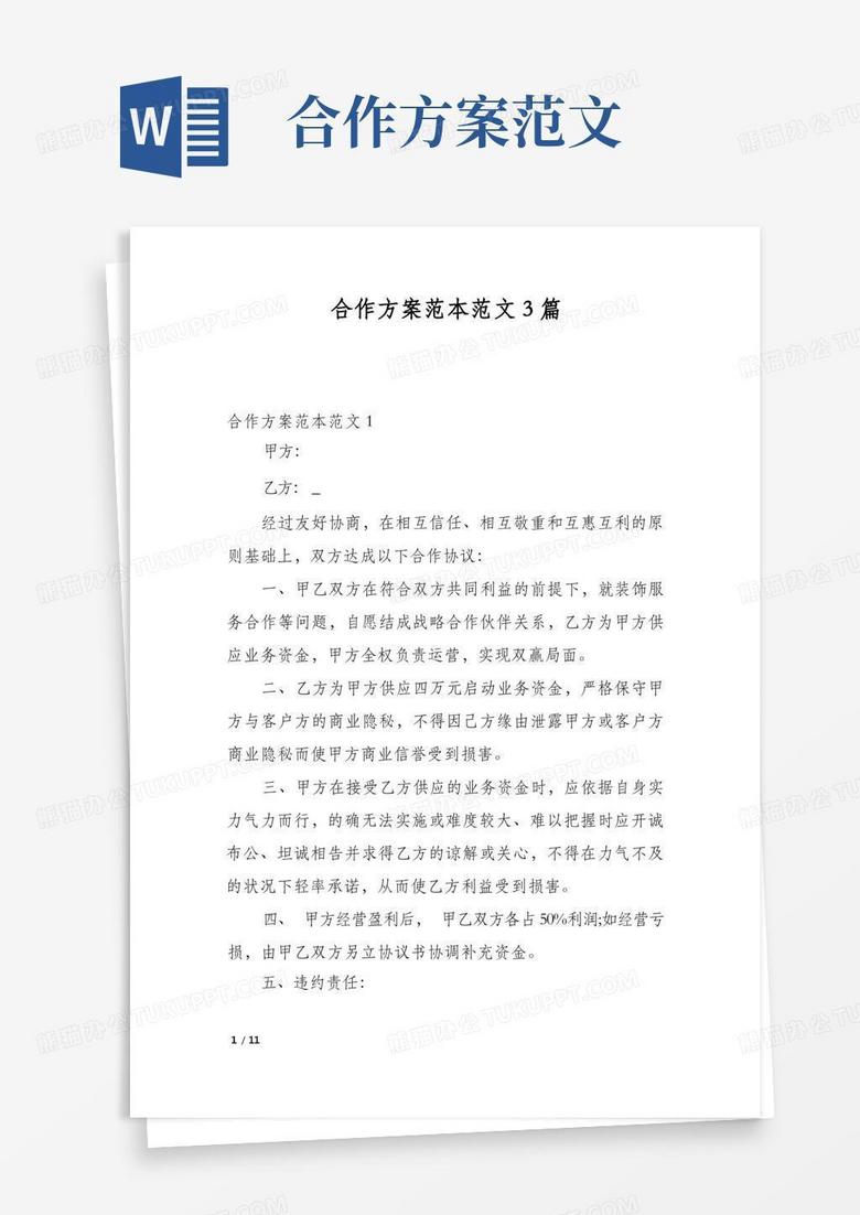 大气版合作方案范本范文3篇