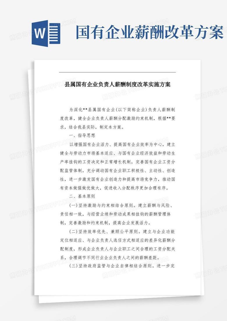简洁的县属国有企业负责人薪酬制度改革实施方案
