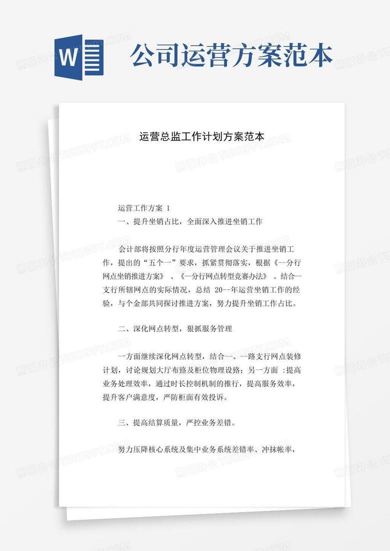 通用版运营总监工作计划方案范本