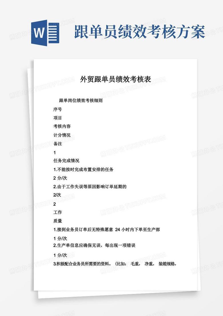 简洁的外贸跟单员绩效考核表
