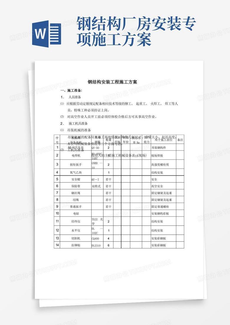 实用的钢结构安装工程施工方案