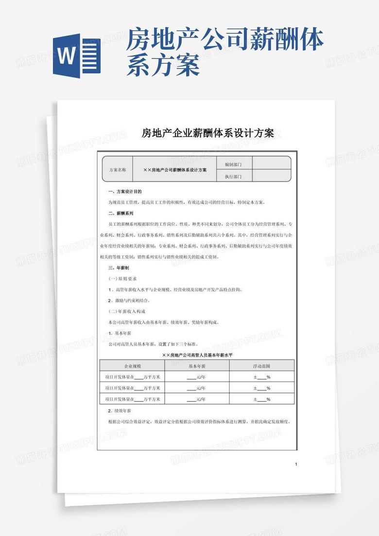 简洁的房地产企业薪酬体系设计方案