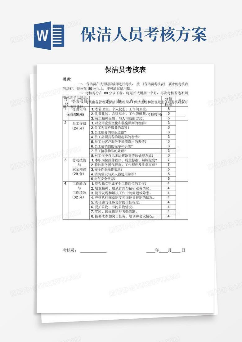 通用版保洁员考核表