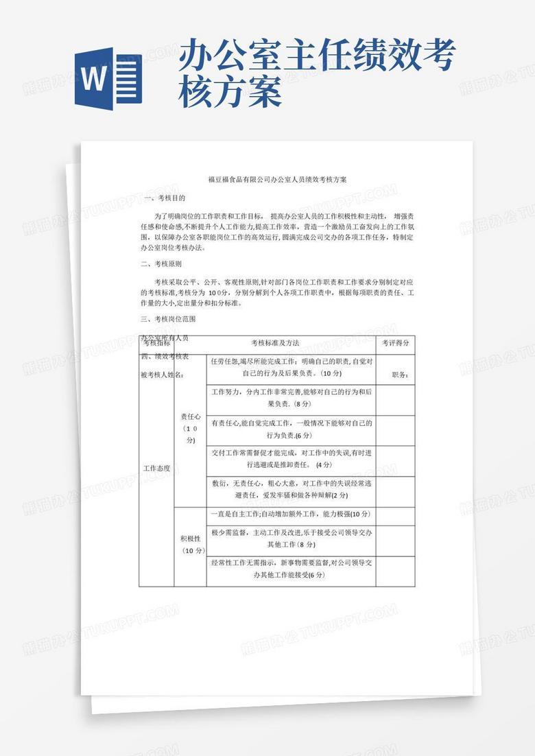 方便的办公室人员绩效考核表