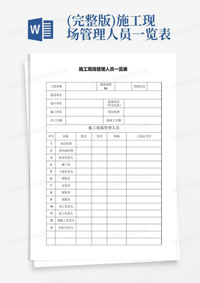 (完整版)施工现场管理人员一览表