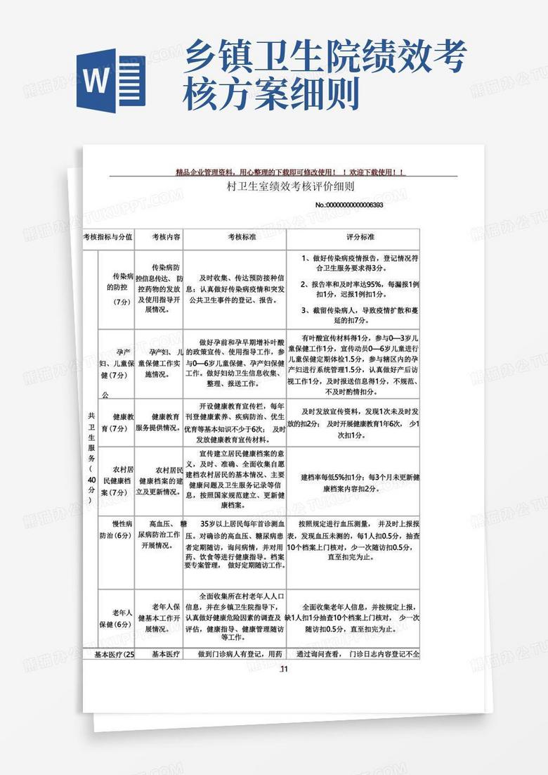 村卫生室绩效考核评价细则