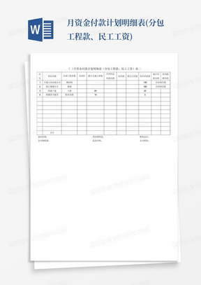 月资金付款计划明细表(分包工程款、民工工资)