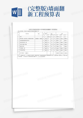 (完整版)墙面翻新工程预算表