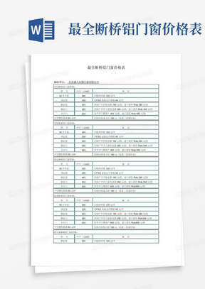 最全断桥铝门窗价格表