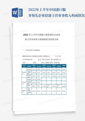 2022年上半年中国港口服务领先企业招港主营业务收入构成情况及优势分析...