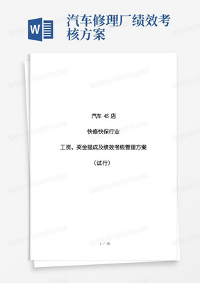 汽车4S店或快修快保行业工资、奖金提成及绩效考核管理方案.doc