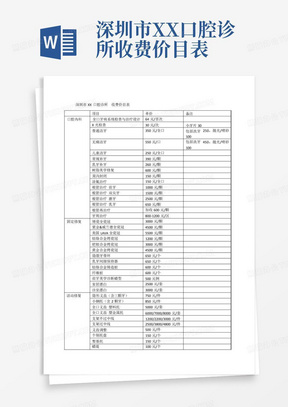 深圳市XX口腔诊所收费价目表