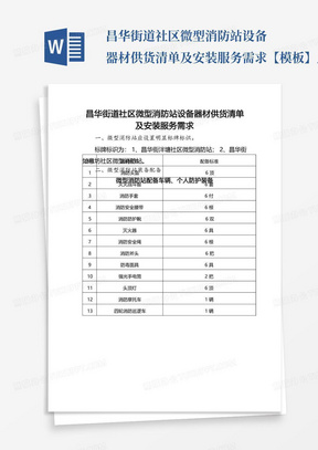 昌华街道社区微型消防站设备器材供货清单及安装服务需求【模板】_