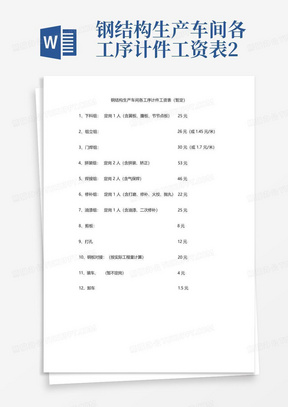 钢结构生产车间各工序计件工资表2